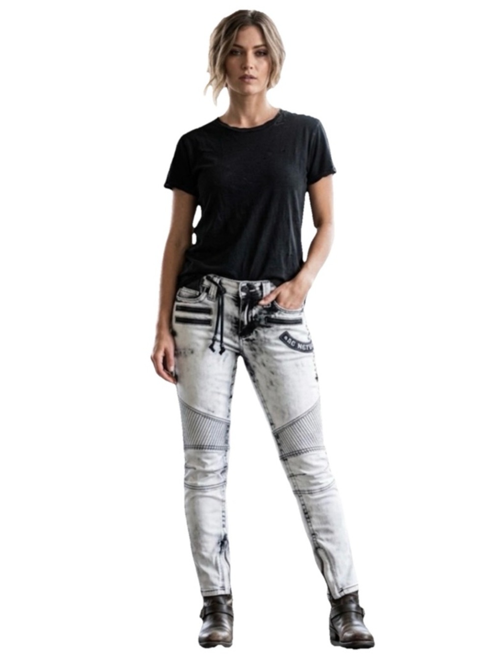 Affliction Women’s White & Black Raquel Womens Bleached Jeans Size 28